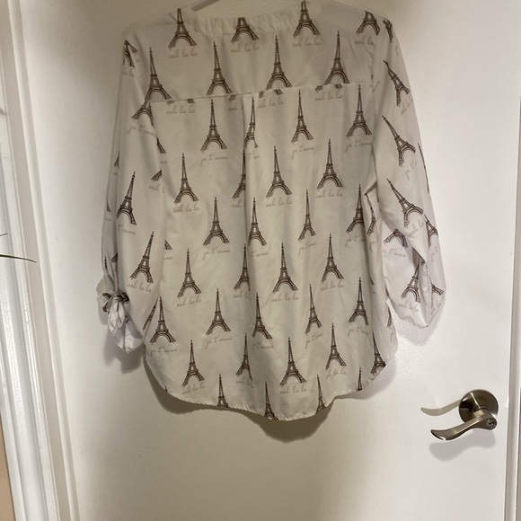 White Eiffel Tower Print Women's Top - Picture 2 of 3
